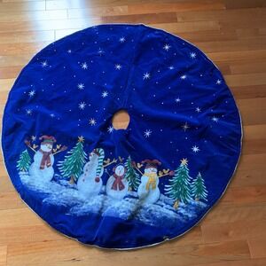 Blue Velvet Snowman Christmas Tree Skirt‎